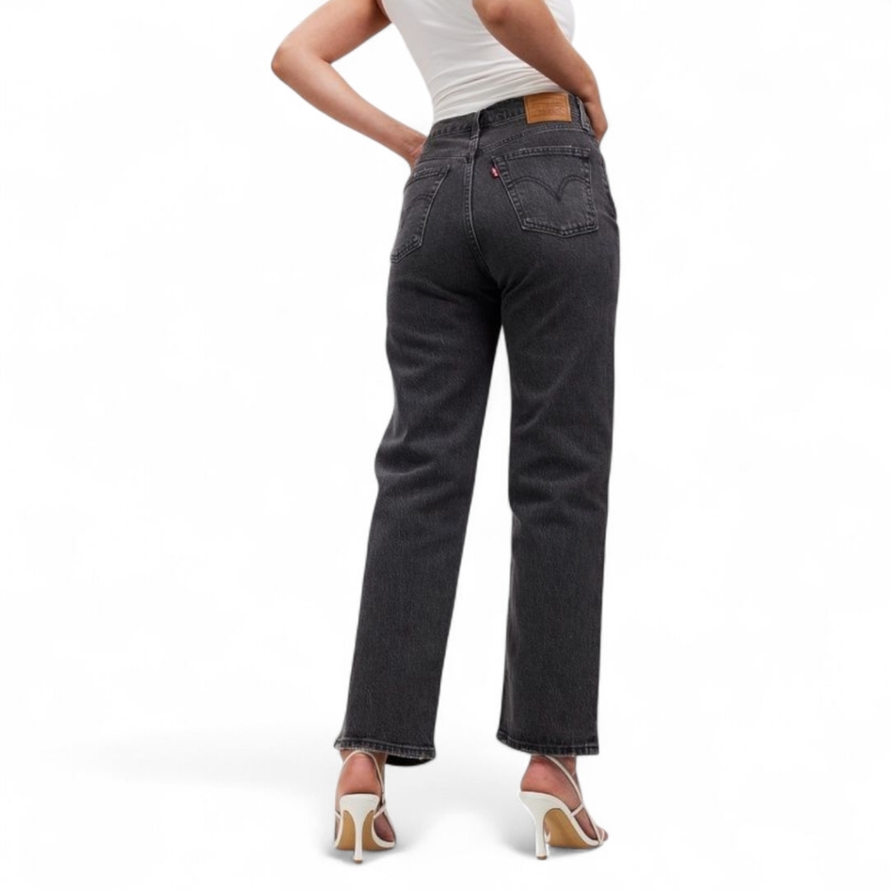 Levi’s Iconic Ribcage High Rise Straight Leg Jeans Black Denim Sz 27 - Picture 2 of 16